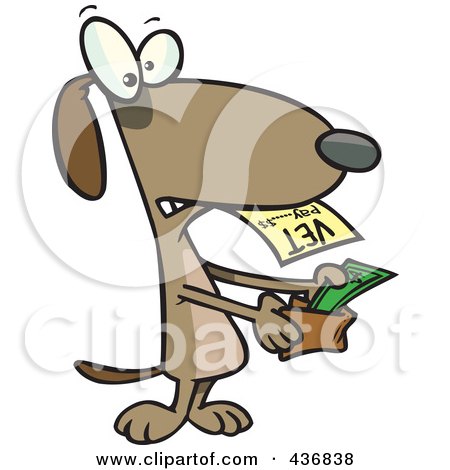 Royalty-Free (RF) Clipart Illustration of a Dog Pulling Cash Out Of His Wallet To Pay A Vet Bill by toonaday