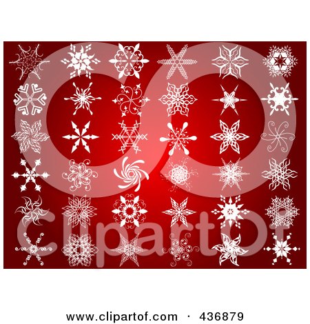 Royalty-Free (RF) Clipart Illustration of a Digital Collage Of Snowflake Designs On Red by KJ Pargeter