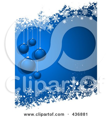 Royalty-Free (RF) Clipart Illustration of a Blue Christmas Background With Baubles And White Snow Grunge by KJ Pargeter
