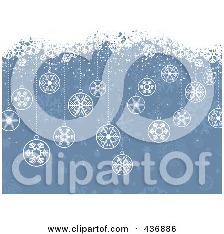 Royalty-Free (RF) Clipart Illustration of a Blue Retro Christmas Background With Baubles And White Snow Grunge by KJ Pargeter