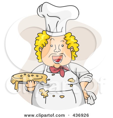 Royalty-Free (RF) Clipart Illustration of a Messy Chef Holding A Pie Over Beige by BNP Design Studio