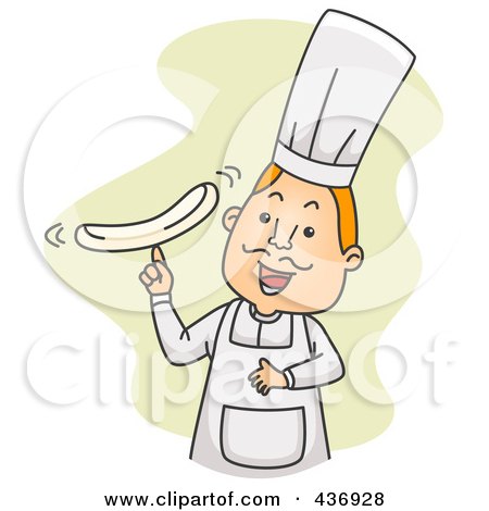 Royalty-Free (RF) Clipart Illustration of a Happy Chef Making Dough Over Green by BNP Design Studio