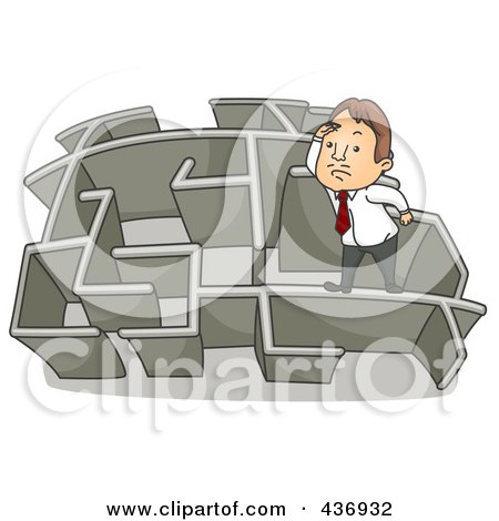 Royalty-Free (RF) Clipart Illustration of a Businessman Climbing Over A Wall In A Maze - 3 by BNP Design Studio