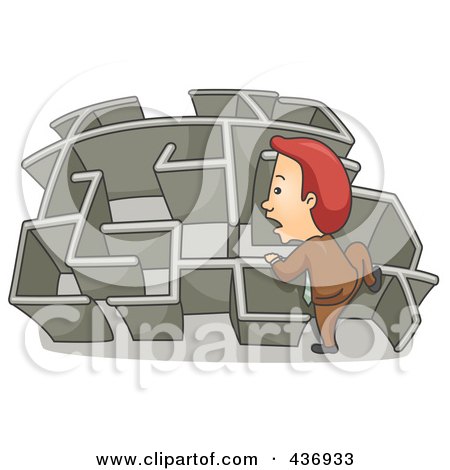 Royalty-Free (RF) Clipart Illustration of a Businessman Climbing Over A Wall In A Maze - 2 by BNP Design Studio