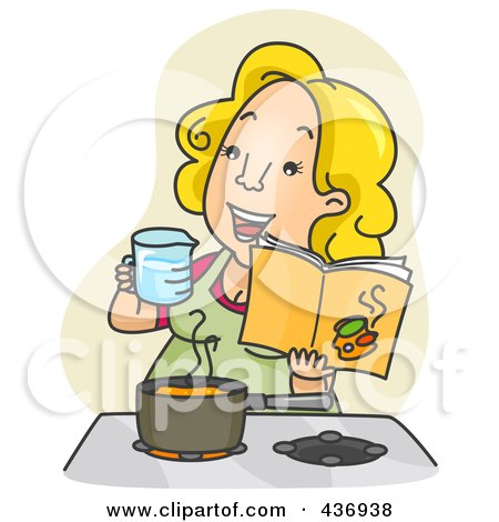 Royalty-Free (RF) Clipart Illustration of a Happy Woman Measuring And Cooking In A Kitchen by BNP Design Studio