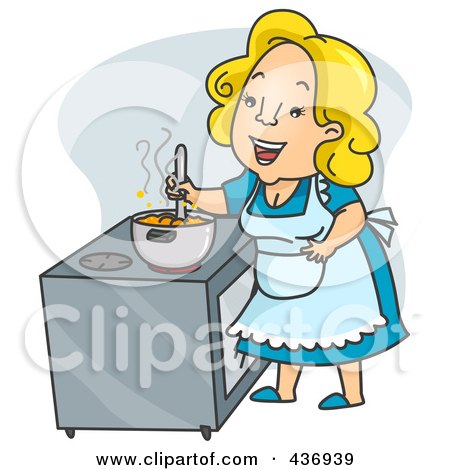 Royalty-Free (RF) Clipart Illustration of a Happy Mother Stirring Stew On A Stove by BNP Design Studio