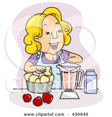 Royalty-Free (RF) Clipart Illustration of a Happy Mother Blending Juice by BNP Design Studio