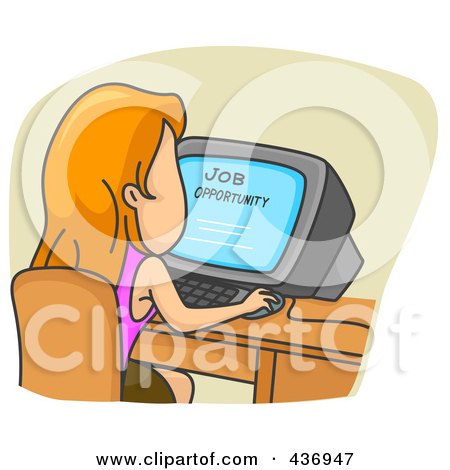 Royalty-Free (RF) Clipart Illustration of a Woman Looking For Jobs Online by BNP Design Studio