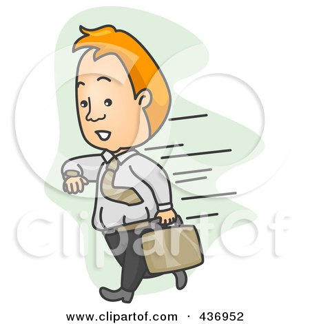 Royalty-Free (RF) Clipart Illustration of a Fast Businessman Checking His Watch, Over Green by BNP Design Studio