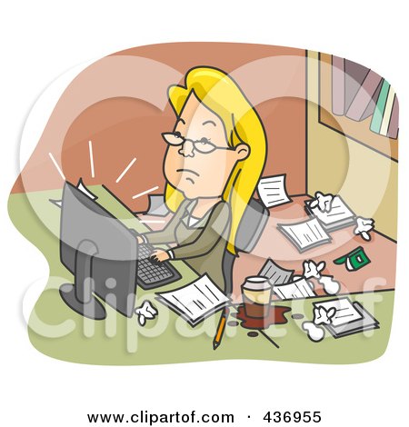 Royalty-Free (RF) Clipart Illustration of a Businesswoman Working In A Messy Office by BNP Design Studio