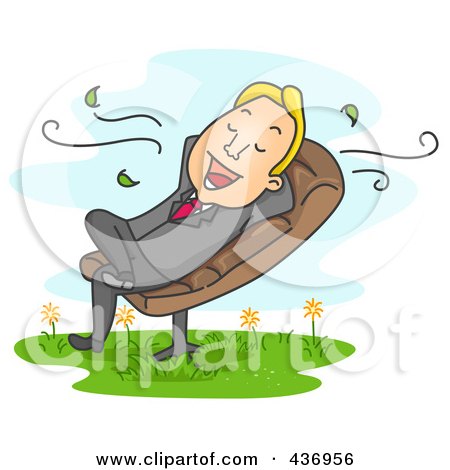 Royalty-Free (RF) Clipart Illustration of a Happy Businessman Relaxing In A Chair Outdoors by BNP Design Studio