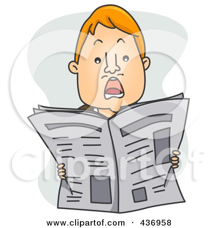 Royalty-Free (RF) Clipart Illustration of a Shocked Man Holding Up A Newspaper by BNP Design Studio
