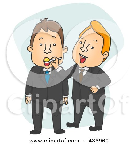 Royalty-Free (RF) Clipart Illustration of a Businessman Feeding A Colleague With A Spoon by BNP Design Studio