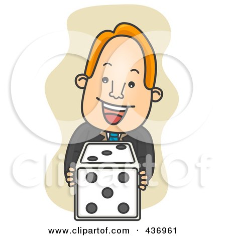 Royalty-Free (RF) Clipart Illustration of a Businessman Holding A Risky Dice Over Tan by BNP Design Studio