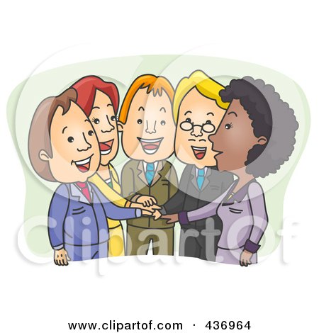 Royalty-Free (RF) Clipart Illustration of a Team Of Business People With Their Hands All In by BNP Design Studio
