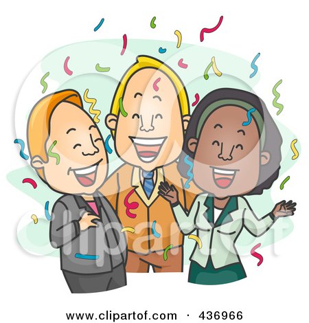 Royalty-Free (RF) Clipart Illustration of a Happy Business Group At A Party Over Green by BNP Design Studio