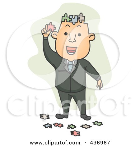 Royalty-Free (RF) Clipart Illustration of a Puzzle Brained Businessman Over Green by BNP Design Studio