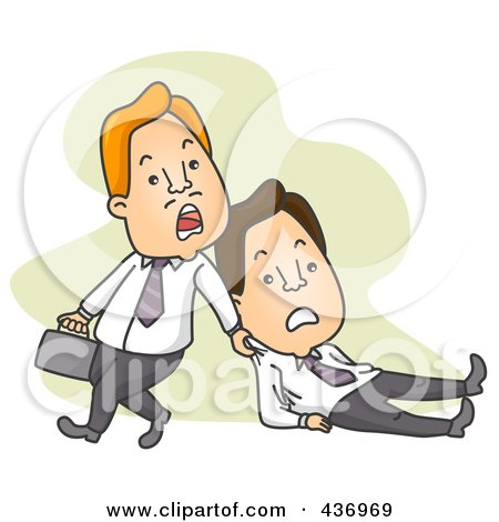 Royalty-Free (RF) Clipart Illustration of a Business Man Dragging Another Man To Work Over Green by BNP Design Studio