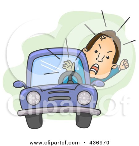 Royalty-Free (RF) Clipart Illustration of an Angry Man Waving His Fist While Stuck In Traffic by BNP Design Studio