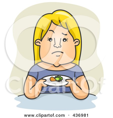 Royalty-Free (RF) Clipart Illustration of a Woman Holding A Plate With A Small Portion Of Food Over Green by BNP Design Studio
