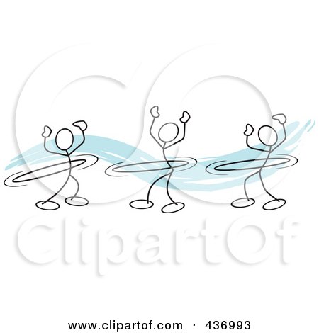 Royalty-Free (RF) Clipart Illustration of a Digital Collage Of Stickler Stick People Using Hula Hoops Over Blue by Johnny Sajem