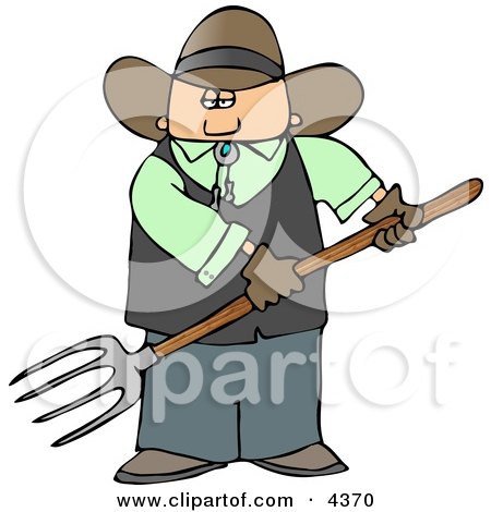 Cowboy Farmer Holding a Pitchfork Clipart by djart