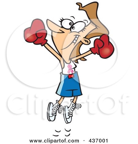 Royalty-Free (RF) Clipart Illustration of a Breast Cancer Survivor Jumping With Boxing Gloves by toonaday
