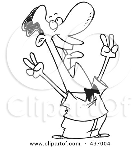 Royalty-Free (RF) Clipart Illustration of a Black And White Outline Design Of A Victorious Black Businessman Shouting by toonaday
