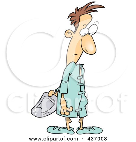 Royalty-Free (RF) Clipart Illustration of a Male Patient Looking Back At The Velcro On His Hospital Gown by toonaday