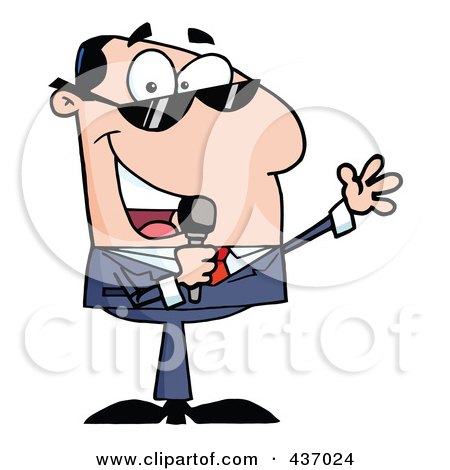 Royalty-Free (RF) Clipart Illustration of a Caucasian Tv Show Host Talking Through A Microphone by Hit Toon