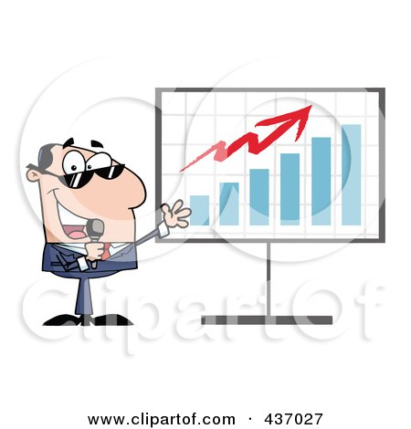 Royalty-Free (RF) Clipart Illustration of a Caucasian Tv Show Host Presenting A Bar Graph by Hit Toon