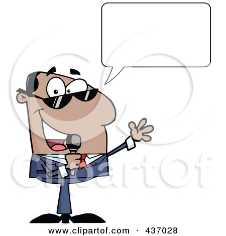 Royalty-Free (RF) Clipart Illustration of a Hispanic Tv Show Host With A Speech Bubble Talking Through A Microphone by Hit Toon