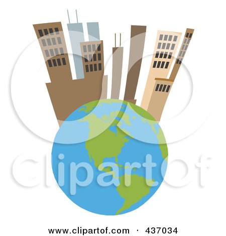 Royalty-Free (RF) Clipart Illustration of a Tall City On Top Of A Globe by Hit Toon