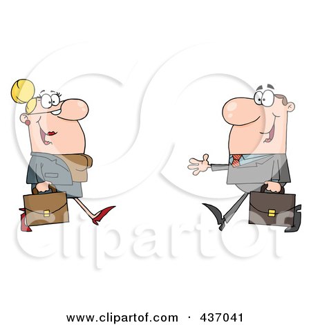 Royalty-Free (RF) Clipart Illustration of a Caucasian Businessman And Woman Meeting by Hit Toon
