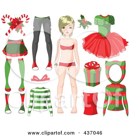 Royalty-Free (RF) Clipart Illustration of a Digital Collage Of A Christmas Girl With A Gift, And Festive Clothing by Pushkin