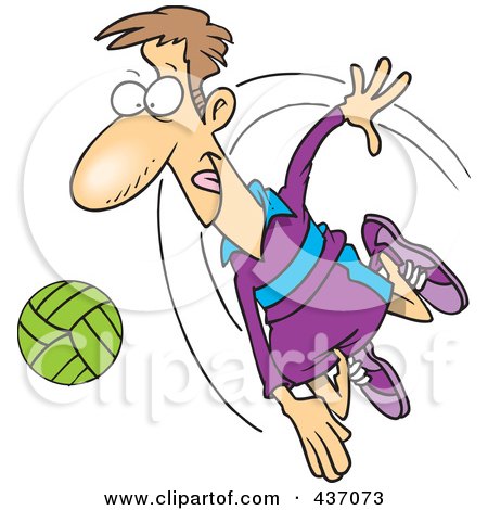 Royalty-Free (RF) Clipart Illustration of a Cartoon Male Volleyball Player Hitting A Ball by toonaday