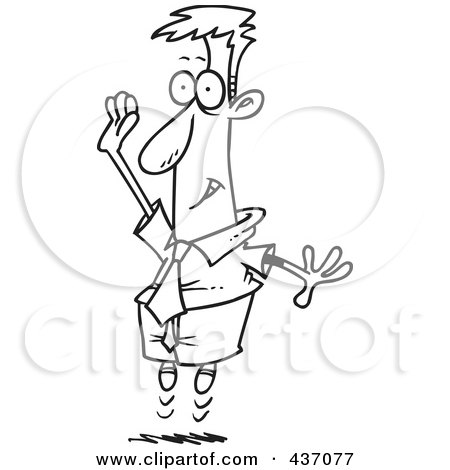 Royalty-Free (RF) Clipart Illustration of a Black And White Outline Design Of A Jumping Businessman Volunteering by toonaday