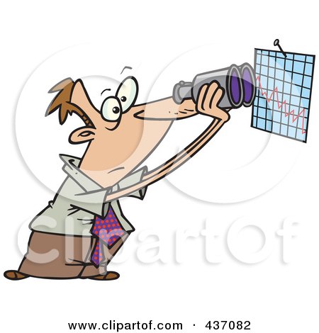 Royalty-Free (RF) Clipart Illustration of a Caucasian Businessman Viewing A Chart With Binoculars by toonaday