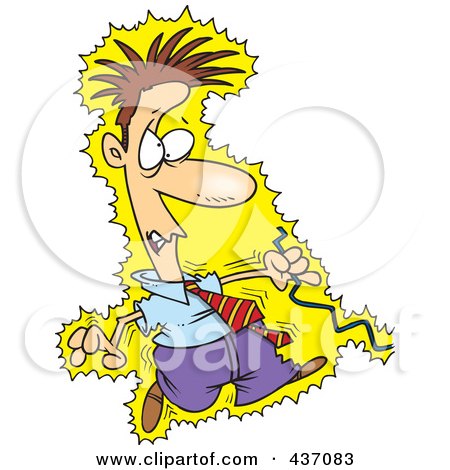 Royalty-Free (RF) Clipart Illustration of a Cartoon Businessman Being Electrocuted By A Wire by toonaday