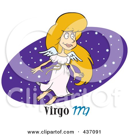 Royalty-Free (RF) Clipart Illustration of a Cartoon Virgo Woman Over A Purple Starry Oval by toonaday