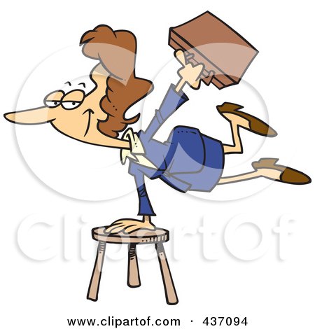 Royalty-Free (RF) Clipart Illustration of a Versatile Businesswoman Balancing On A Stool by toonaday