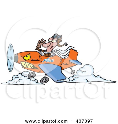 Royalty-Free (RF) Clipart Illustration of a Pilot Flying An Ace Plane by toonaday