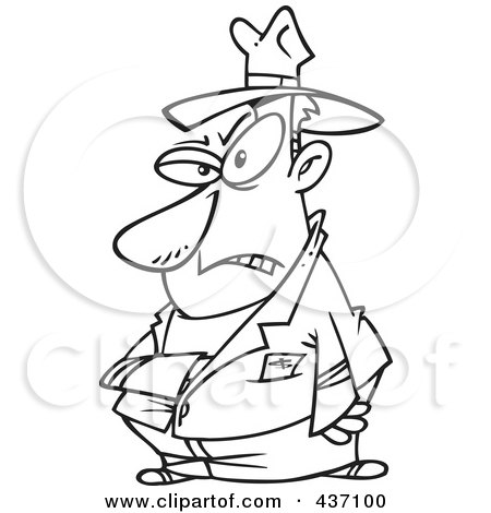 Royalty-Free (RF) Clipart Illustration of a Black And White Outline Design Of A Mean Villain Reaching Into His Jacket by toonaday