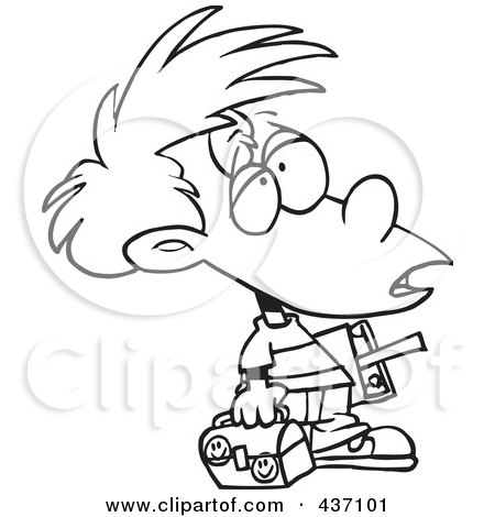 Royalty-Free (RF) Clipart Illustration of a Black And White Outline Design Of A Victimized Boy With Something On His Forehead by toonaday