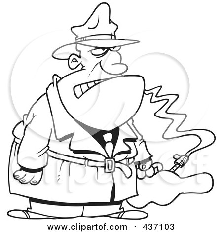 Royalty-Free (RF) Clipart Illustration of a Black And White Outline Design Of A Gangster With A Gun In A Violin Case by toonaday