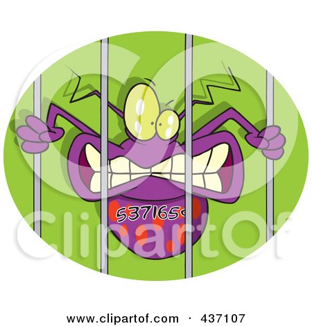 Royalty-Free (RF) Clipart Illustration of a Purple Numbered Virus Behind Bars In An Oval by toonaday