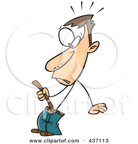 Royalty-Free (RF) Clipart Illustration of a Caucasian Skinny Man Tightening A Belt by toonaday