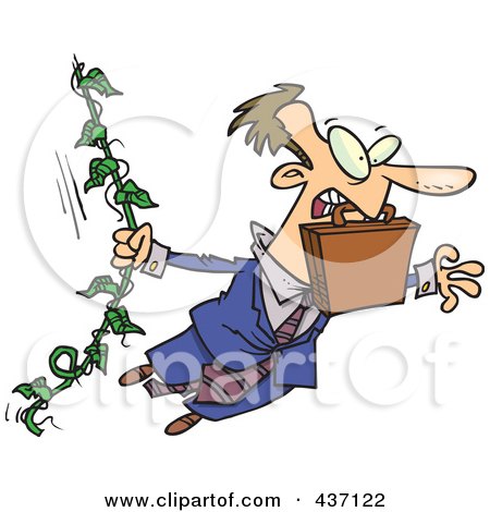 Royalty-Free (RF) Clipart Illustration of a Caucasian Businessman Swinging From A Vine Like Tarzan by toonaday