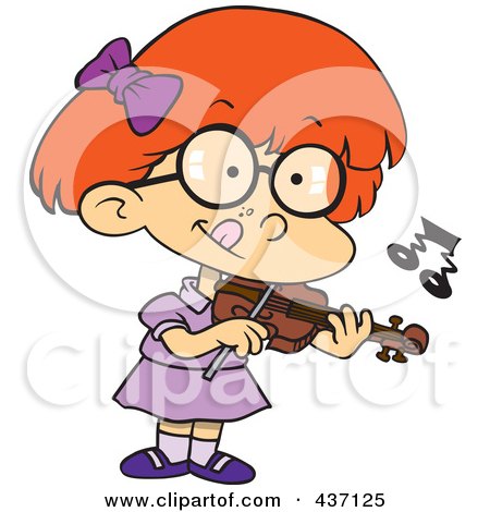 Royalty-Free (RF) Clipart Illustration of a Cartoon Girl Standing And Playing A Violin by toonaday
