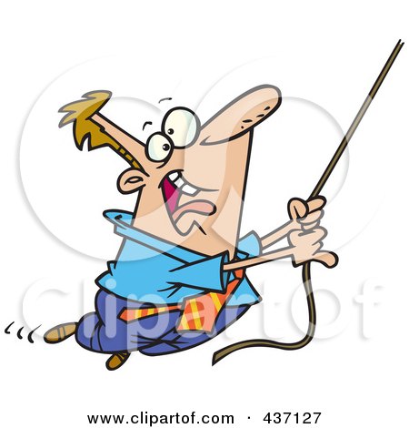 Royalty-Free (RF) Clipart Illustration of a Caucasian Businessman Swinging From A Rope by toonaday